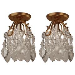 Pair of French Crystal Flush Mount Ceiling Lights