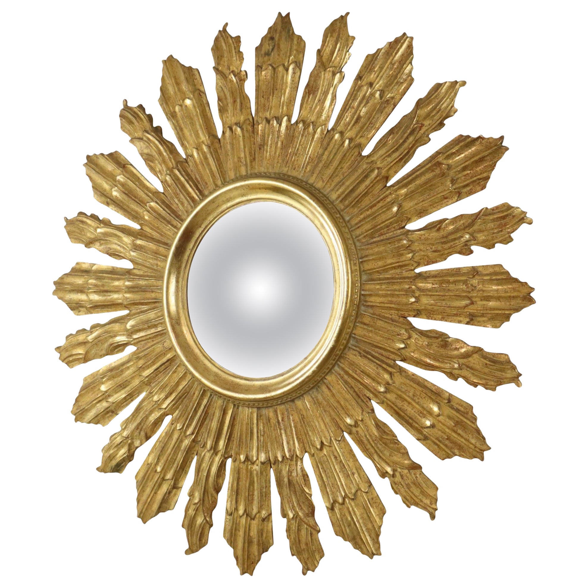 Großer hölzerner Sonnenspiegel Sunburst Butler XL-Spiegel Gold 70cm