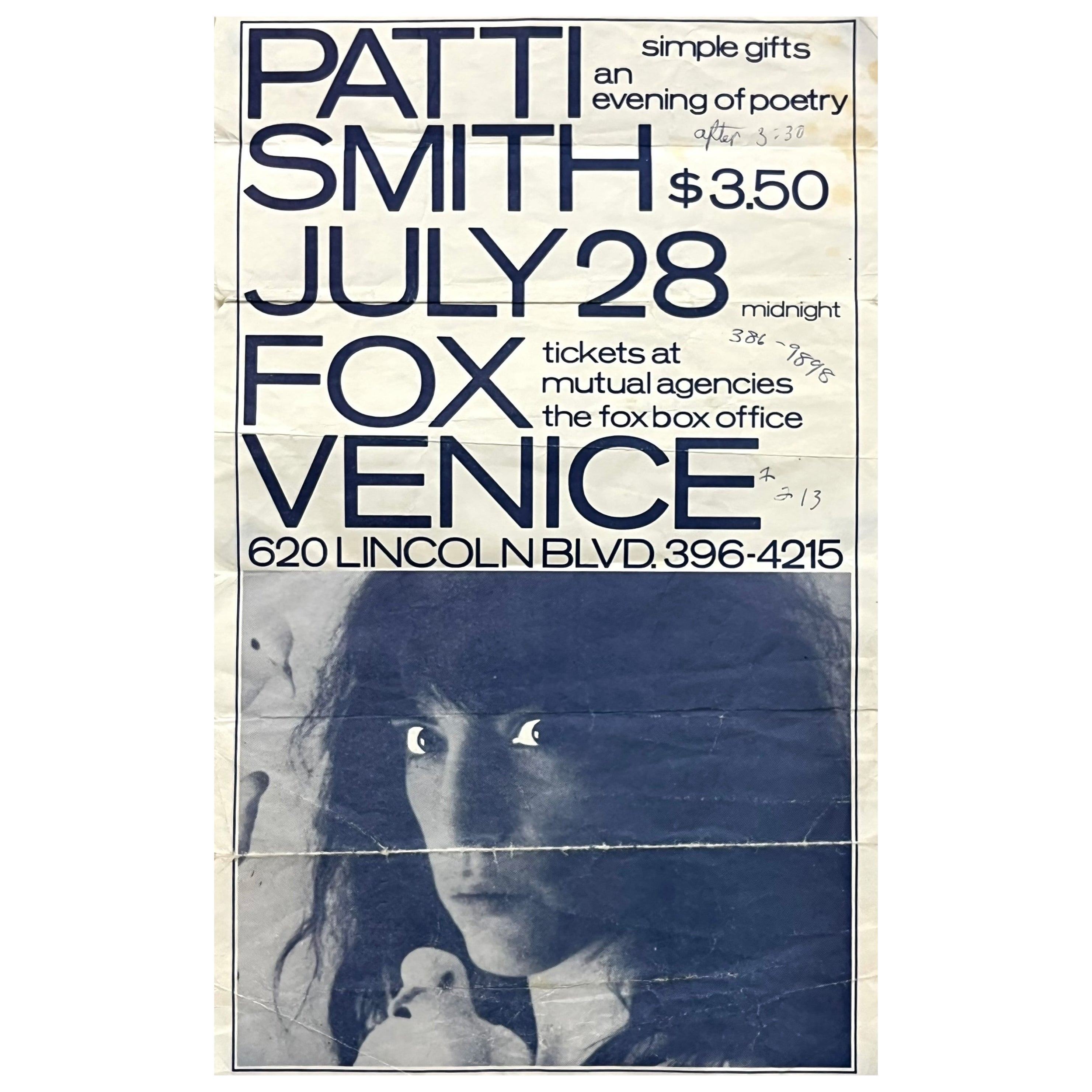 Patti Smith Venice California 1979 (Patti Smith concert flyer)