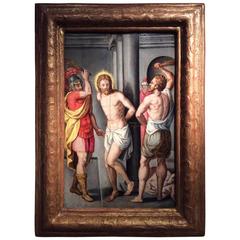 Oil on Oak Panel, "The Flagellation of Christ" Flemish, Late 16th Century