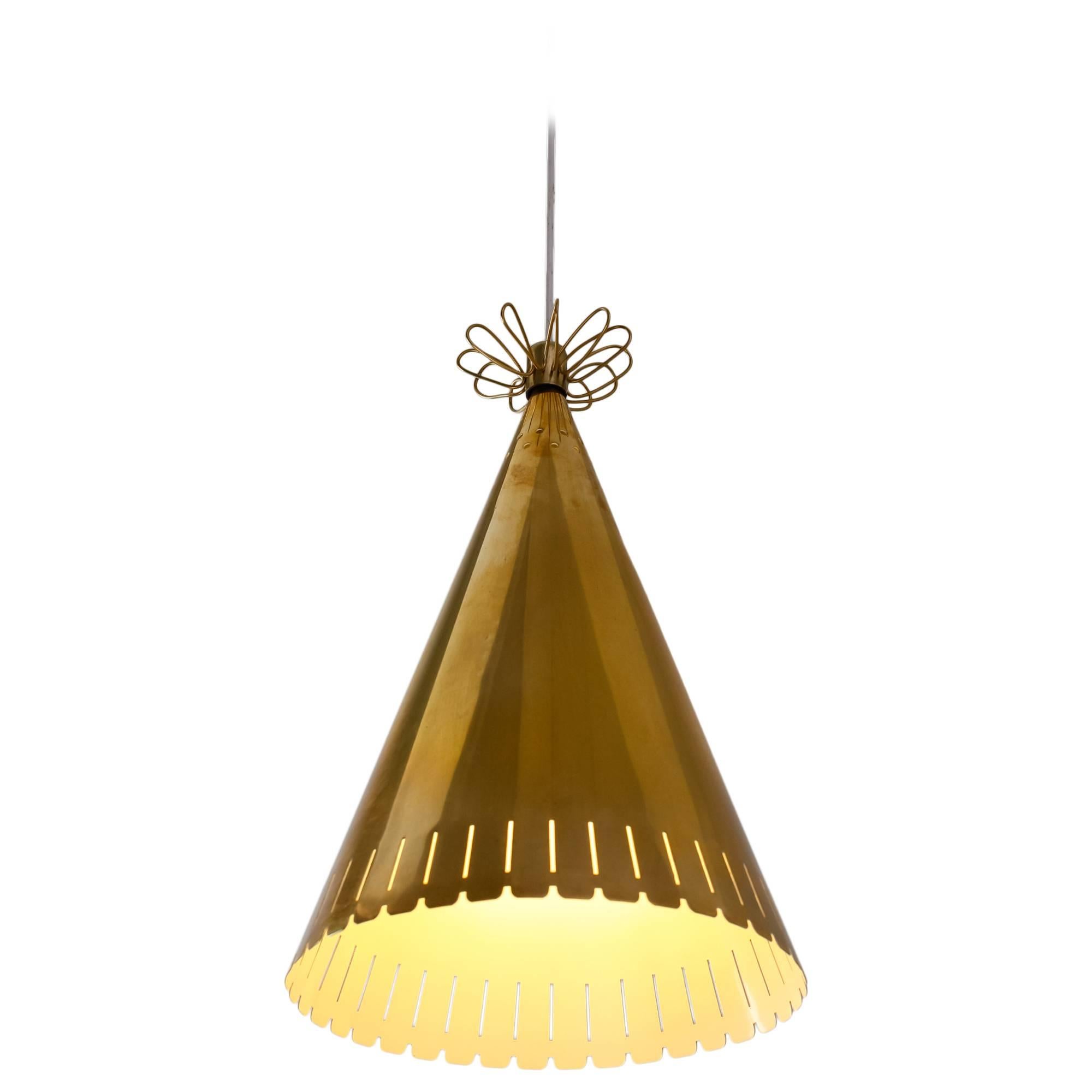 Paavo Tynell Rare Brass Cone Shaped Pendant for Taito, Finland, 1940s For Sale