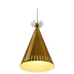 Paavo Tynell Rare Brass Cone Shaped Pendant for Taito, Finland, 1940s