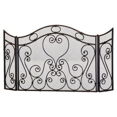 Mid-Century French Gothic Wrought Iron Three-Panel Fireplace Screen