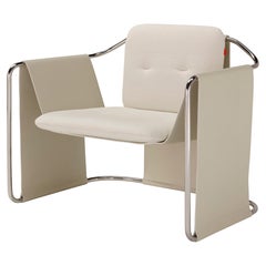 Contemporary Armchair 'KIMONO' Beige Fabric & Leather, Chrome Steel