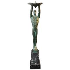 "Celebration of Flight, " Highly Rare Art Deco Nude Sculpture by Duhme