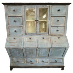 Antique Italian Painted Oak Hardware Cabinet / Apothecary / Kitchen Cabinet
