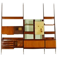 Mahogany and Maple Bookcase with Hanging Elements and Open Shelves, 1950s
