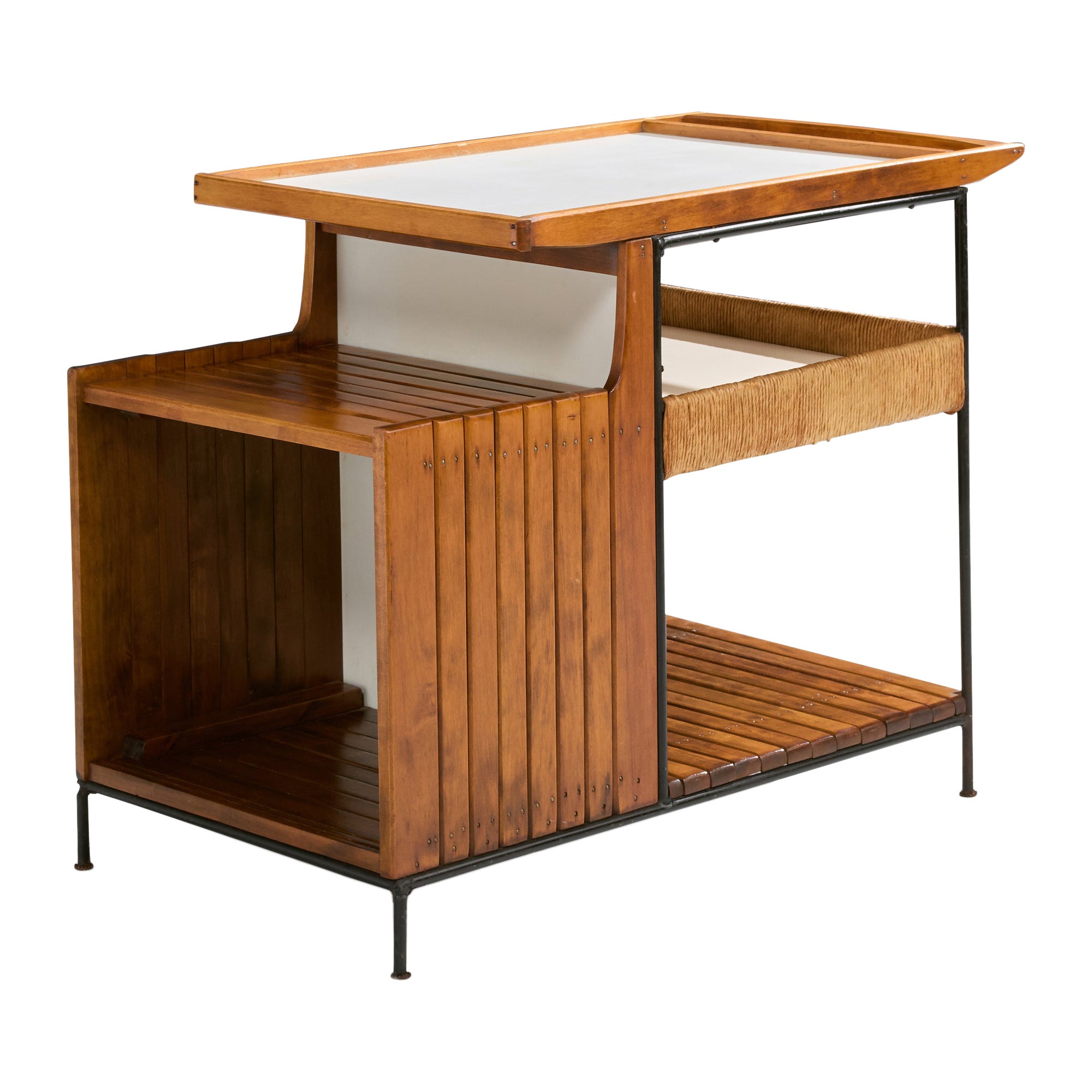Arthur Umanoff, Bar Stand, Eisen, Birke, Rush, Formica, USA, 1950er Jahre