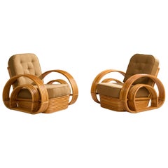 American Designer, Lounge Chairs, Bamboo, Rattan, Fabric, USA, 1950s