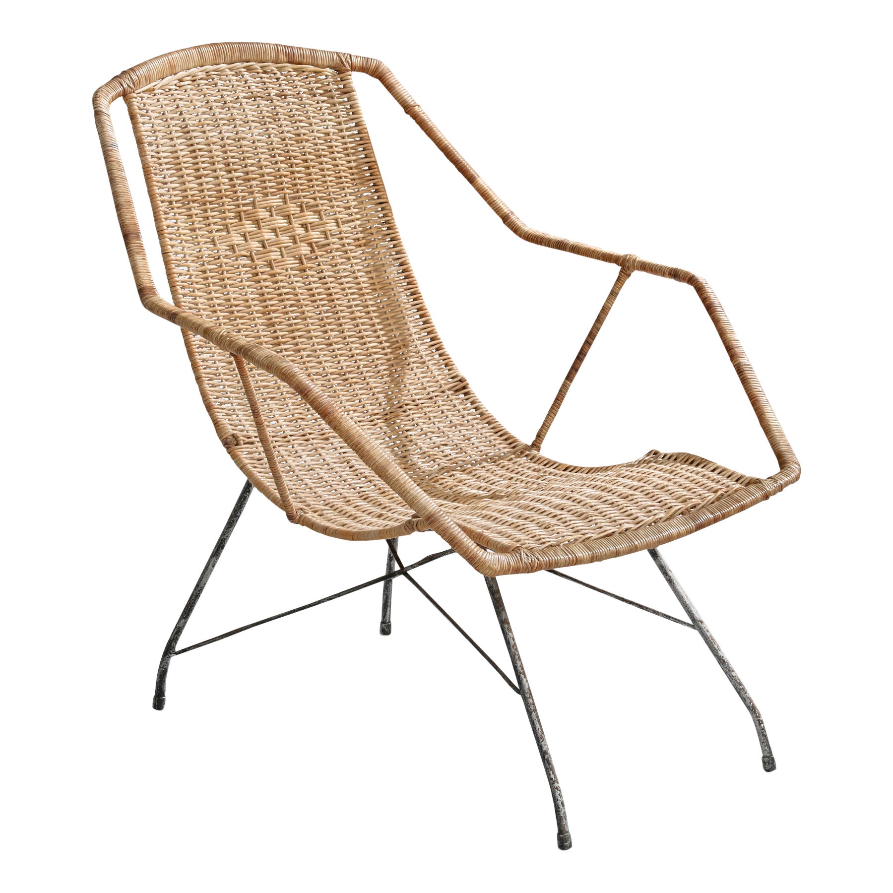 Carlo Hauner & Martin Eisler, Sedia da salotto, ferro, rattan, Brasile, anni '50