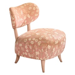Brazilian Designer, Slipper Chair, Wood, Fabric, Brazil, 1950s