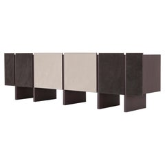 Buffet personnalisable 'Sistema Parere' M04, frêne teinté Brown et cuir