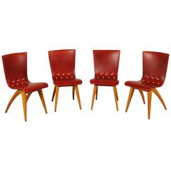 Group 4 Elegant Maple Foam and Leatherette Chairs by H.J. Van Oss for Culemborg