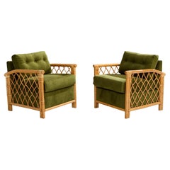 American Designer, Lounge Chairs, Bamboo, Rattan, Fabric, USA, 1960s