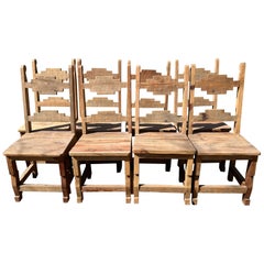 Set of 8 Rustic Pine Mexican Dining Chairs
