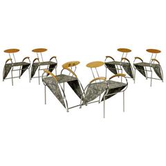 Groupe de six chaises 'Velox' en métal et hêtre par Massimo Iosa Ghini pour Moroso