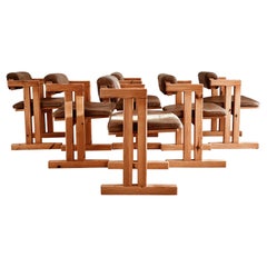 6 Scandinavian pine dining chairs with back and seat cushions in Buffalo leather
