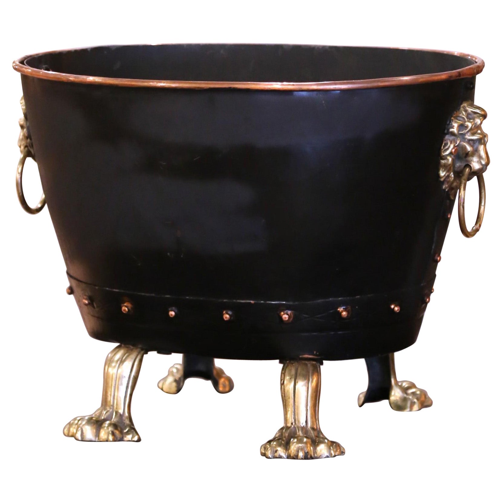 Navetta per carbone vittoriana inglese del XIX secolo in rame e bronzo con rivestimento originale in vendita
