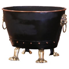 19th Century English Victorian Copper & Bronze Coal Scuttle with Original Liner