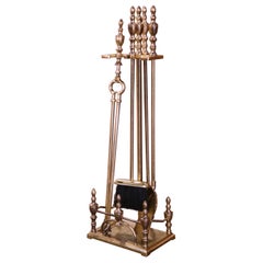 Mid-Century French Bronze Five-Piece Fireplace "Serviteur" Tool Set