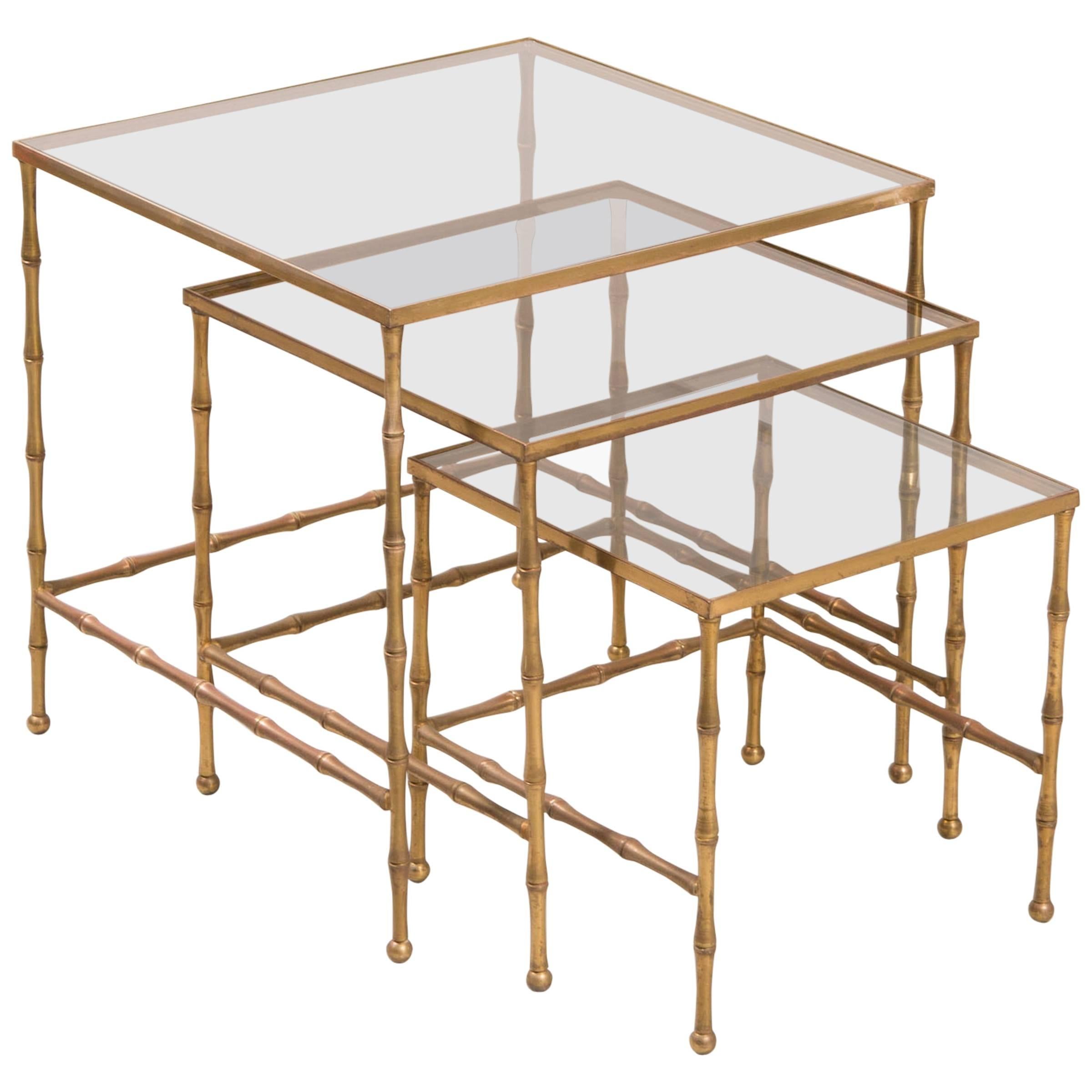 French Faux Bamboo Nesting Tables For Sale