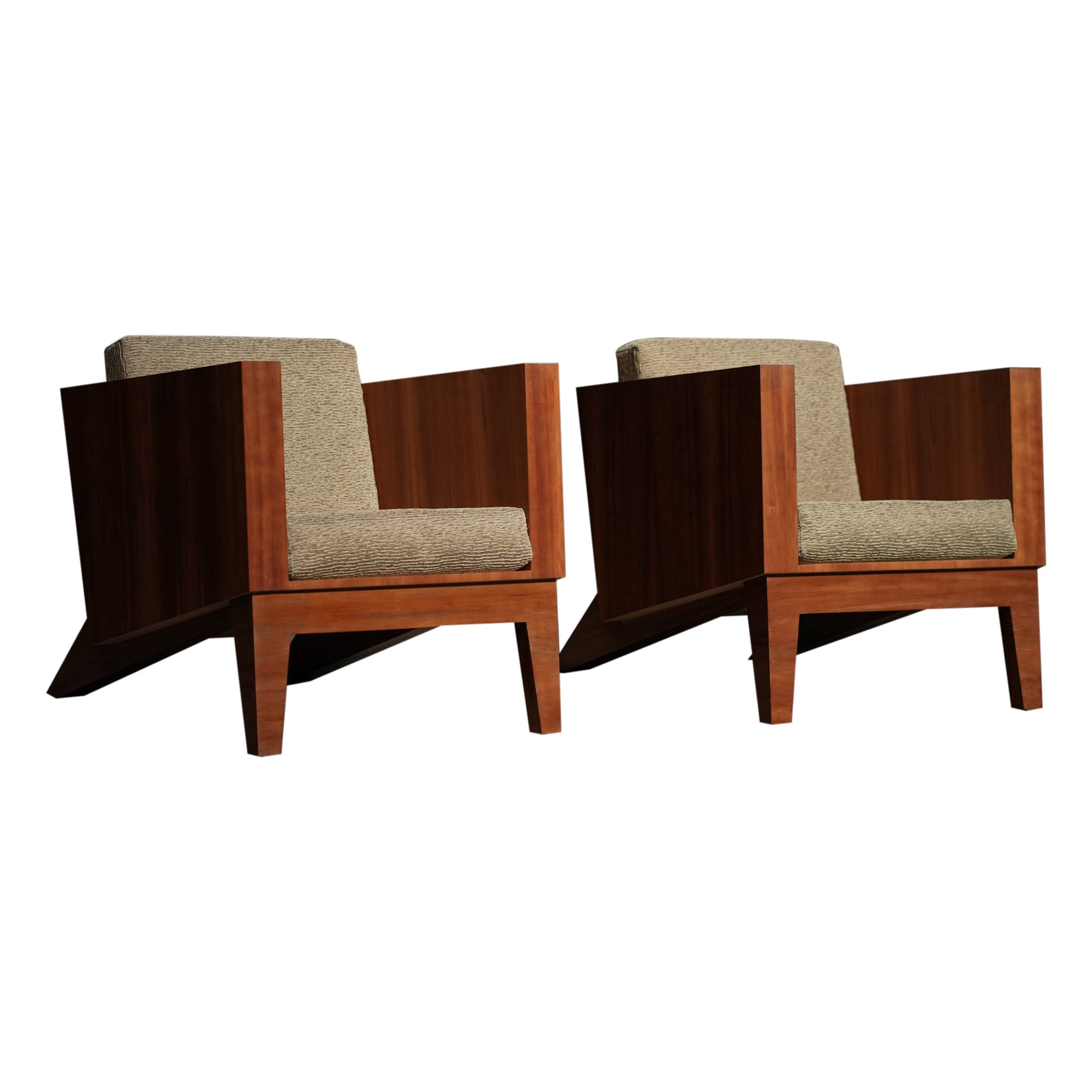 Pair of Cherry Wood Lounge Chairs