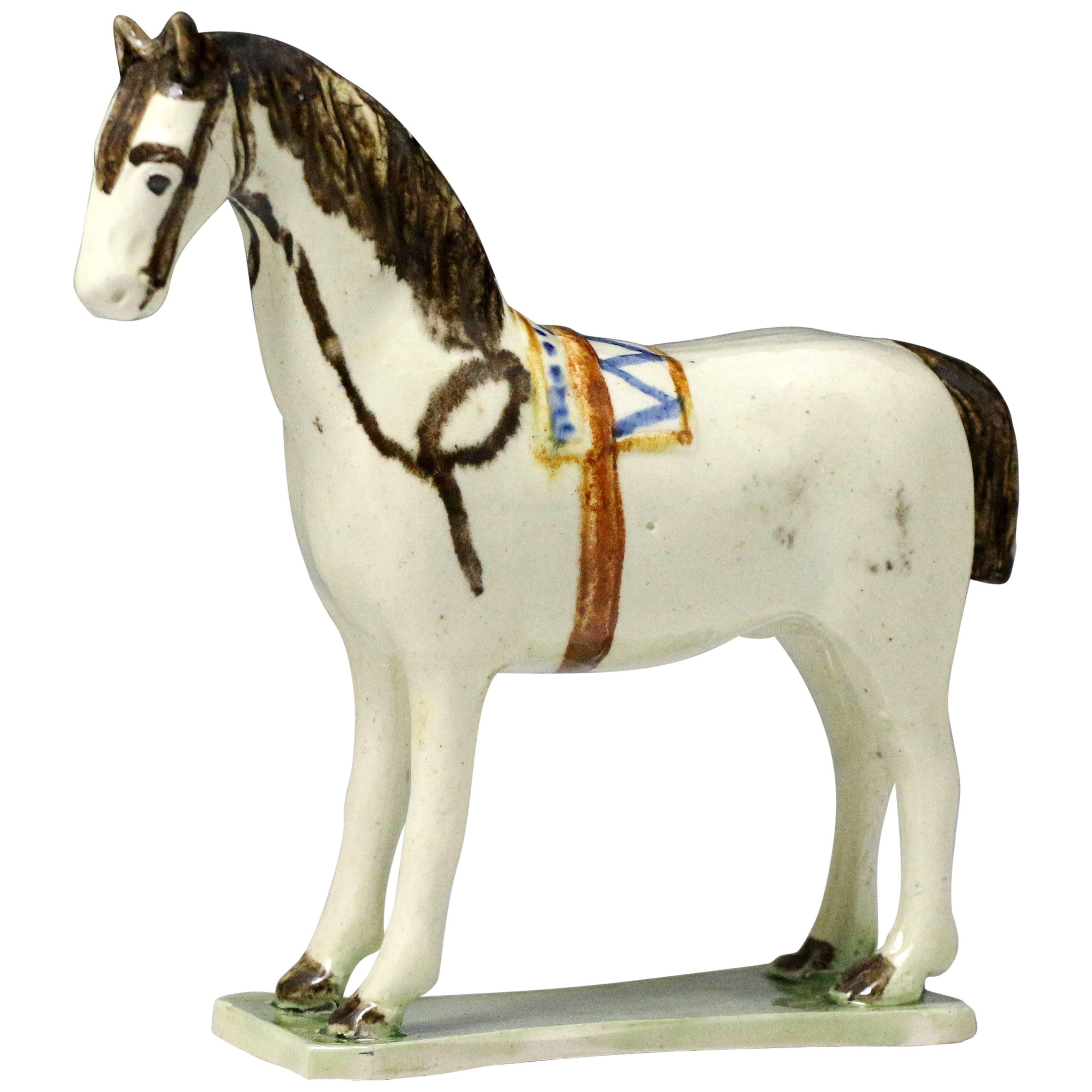Antique English Pottery Figure of a Horse in Prattware, circa 1800
