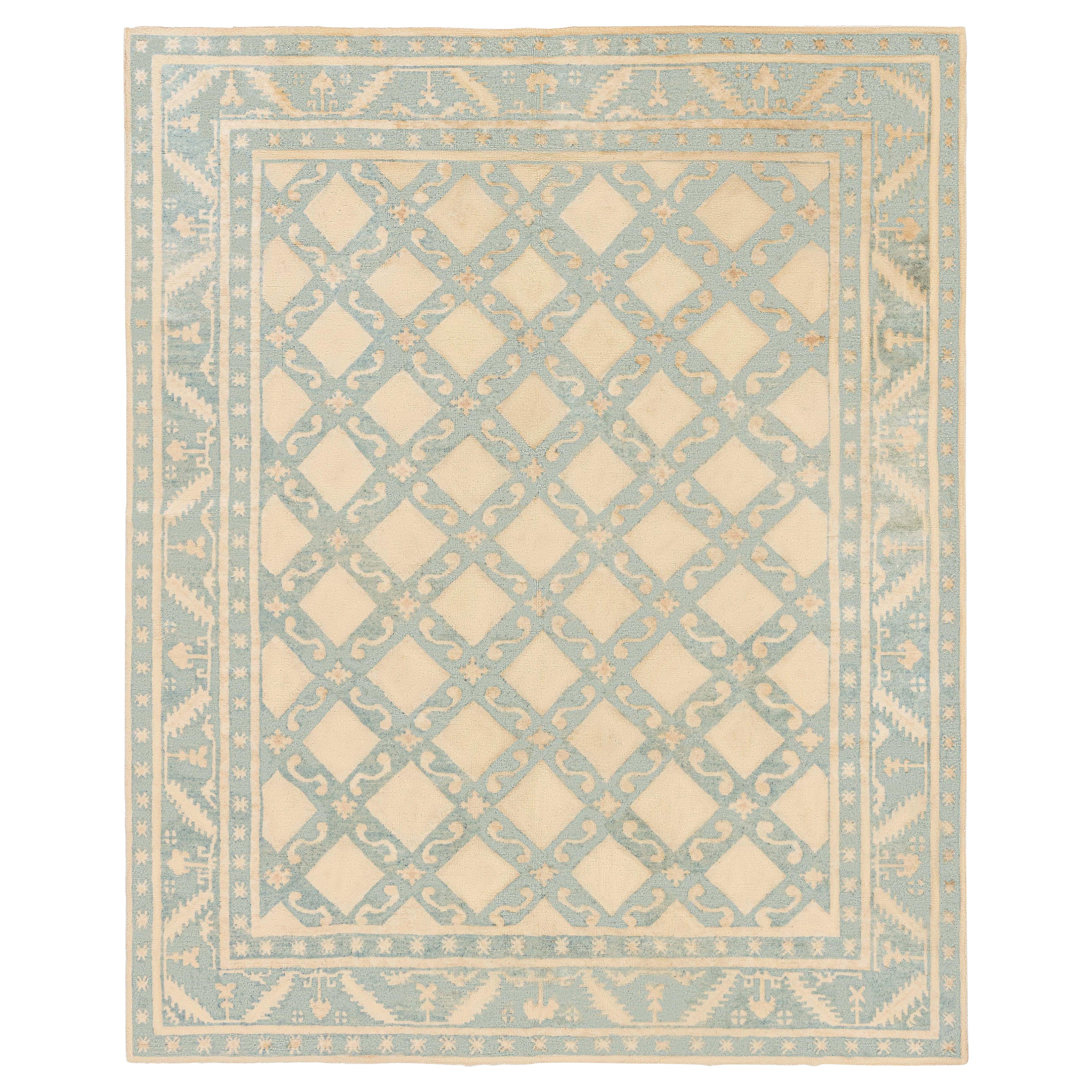 Doris Leslie Blau Alfombra Art Déco China Vintage en Celadón y Marfil