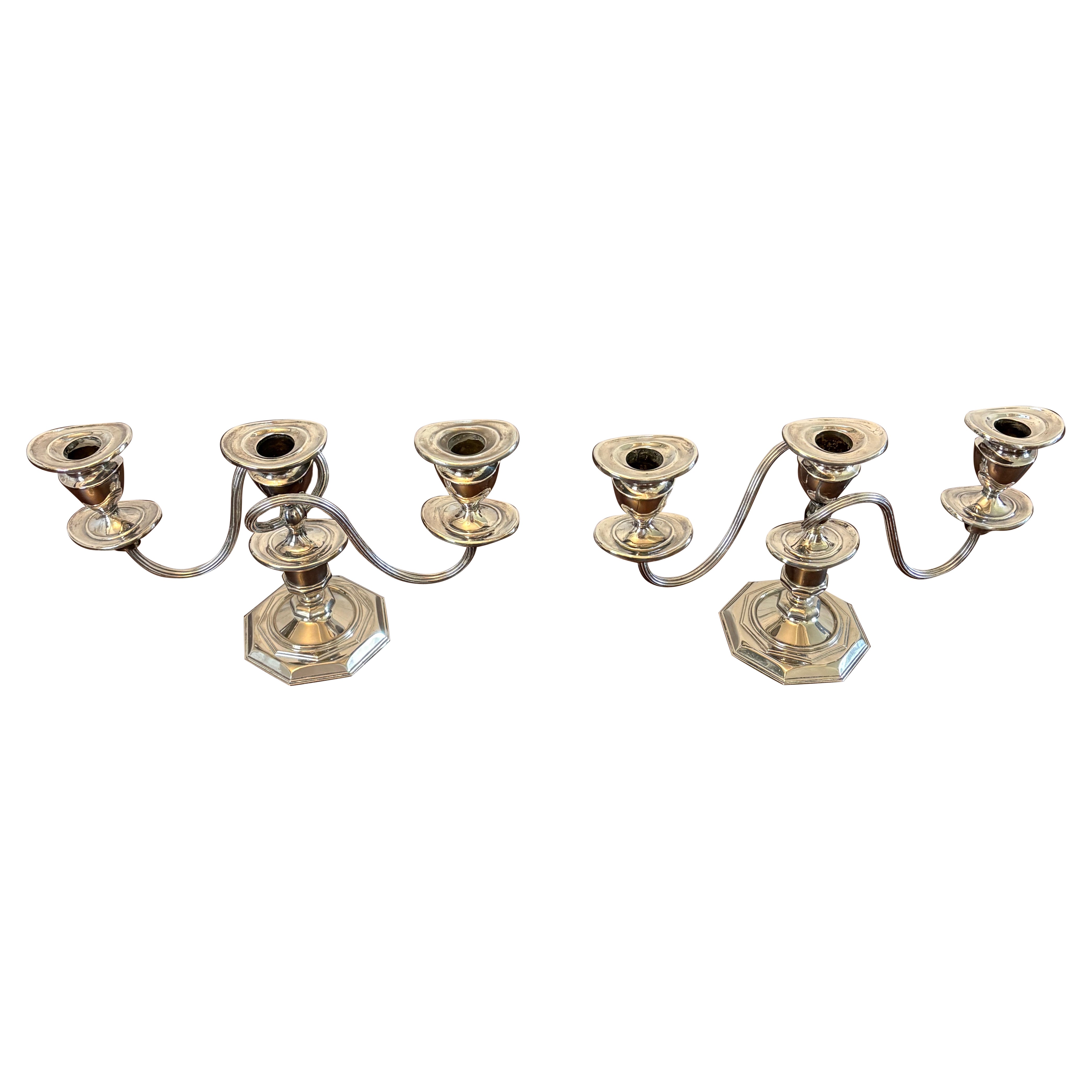 Pair of Antique Edwardian Quality Silver Plated Candelabras