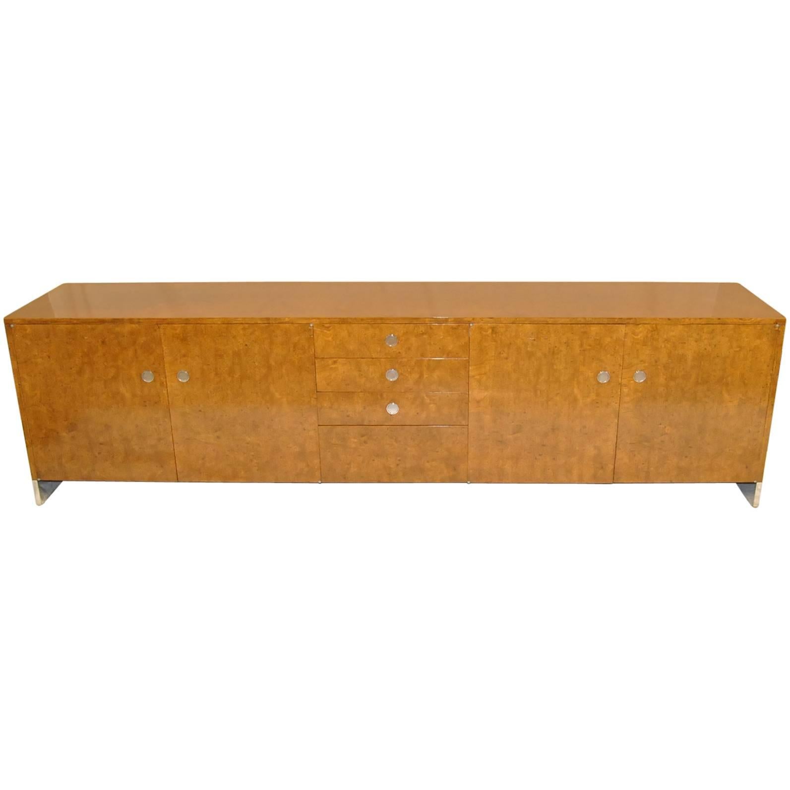 Mid-Century Modern 8 Foot Burled Wood Credenza Attributed to Pace