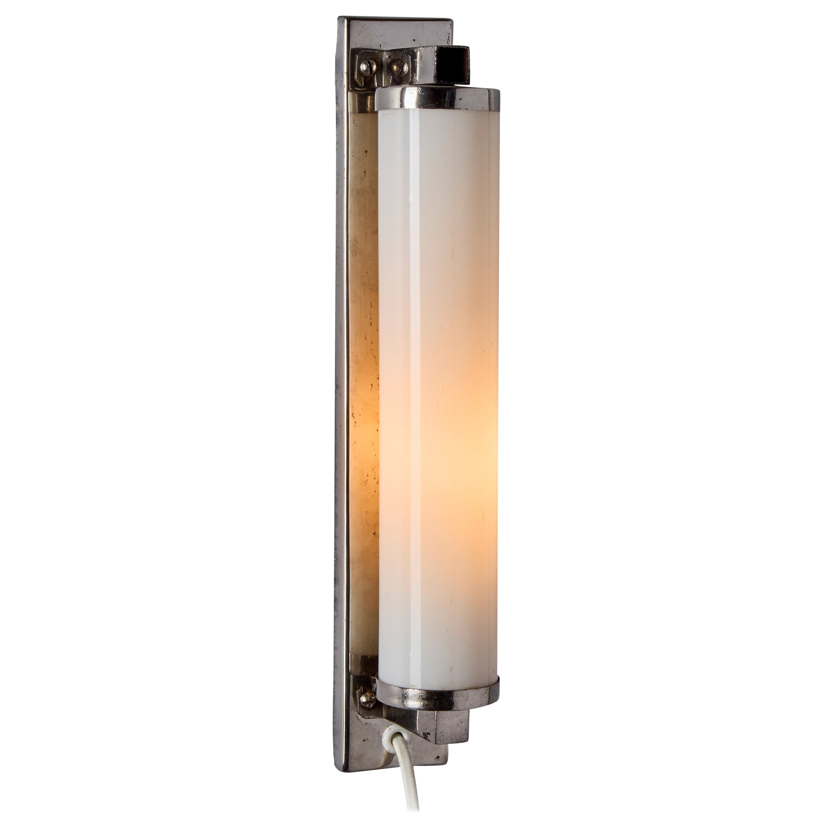1930s Finnish Cylindrical Glass Plug-in Wall Lamp in the Manner of Paavo Tynell For Sale