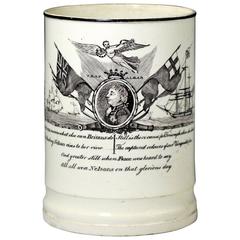 Antique English Creamware Pottery Tankard Commemorative of Nelson and Trafalgar, 1805