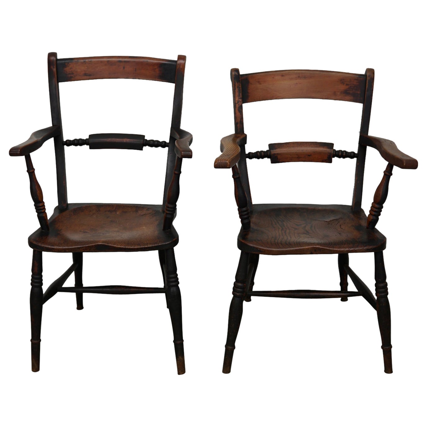 Pair of Antique Oxford Chairs, Windsor, Bar Back, Armchair, Elm, 19thc For Sale