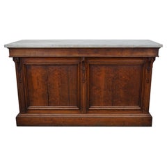 Antique French Pitch Pine & Marble Shop Counter Cabinet / Kitchen Island, 19thc
