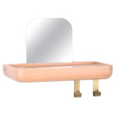 Wall-Mounted Wooden Shelf with Mirror – Small Size, Oak
