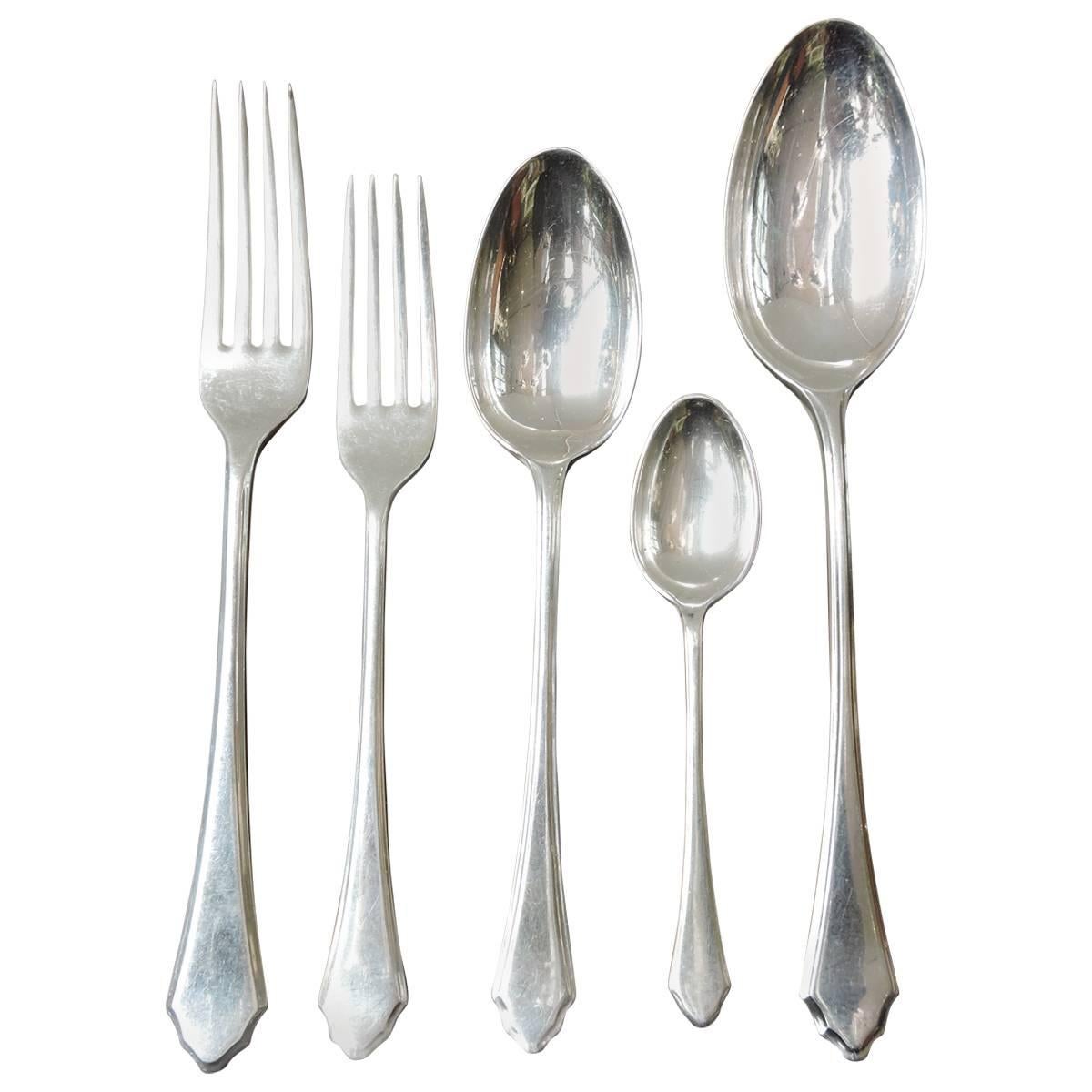 72 Piece Set of Mappin 
Webb Sterling Silver Flatware "Pembroke" Pattern 1920s For Sale