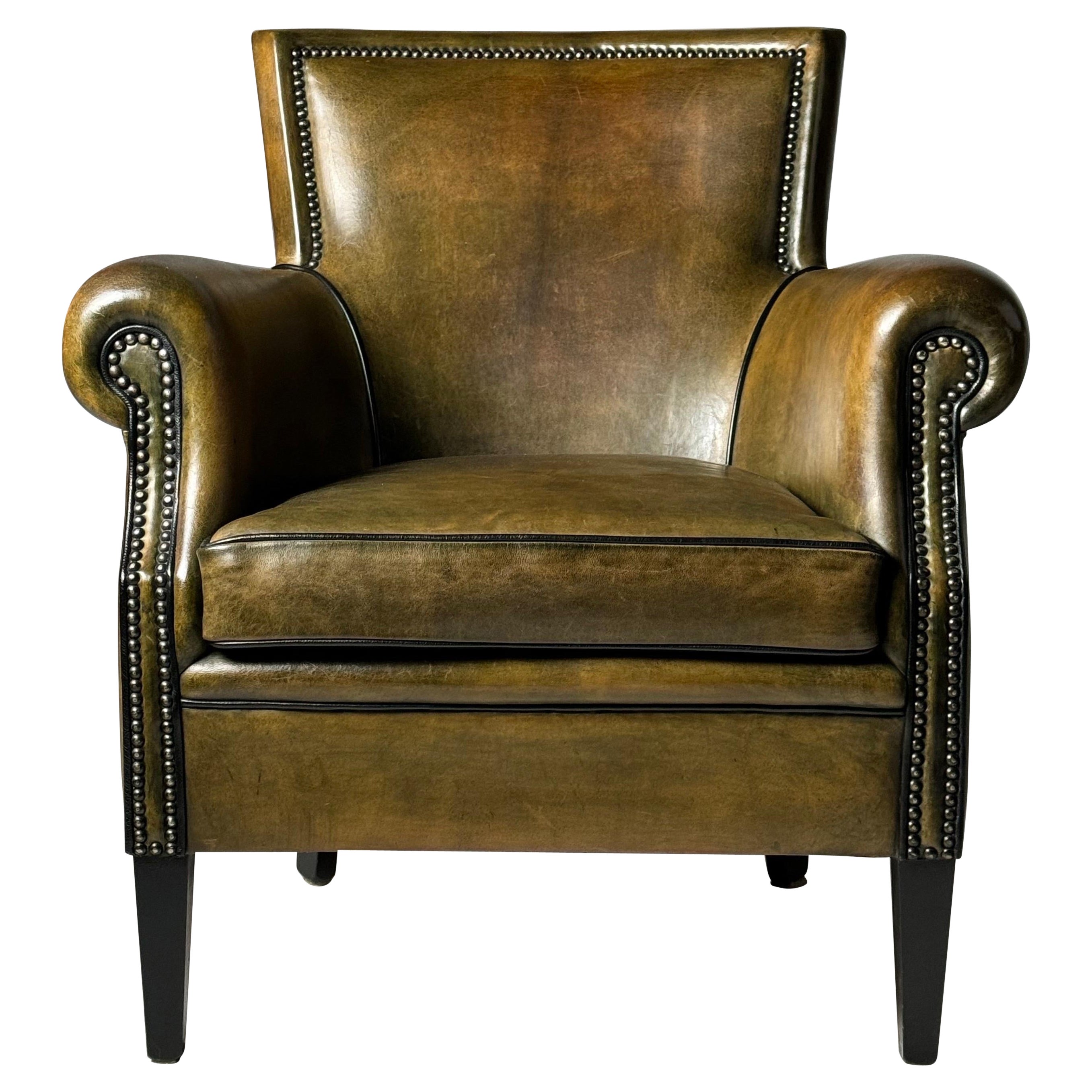 Sheepskin clubchair green leather For Sale