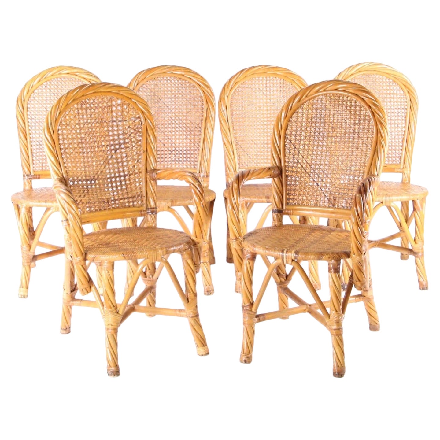 Set di 6 sedie in rattan in vendita