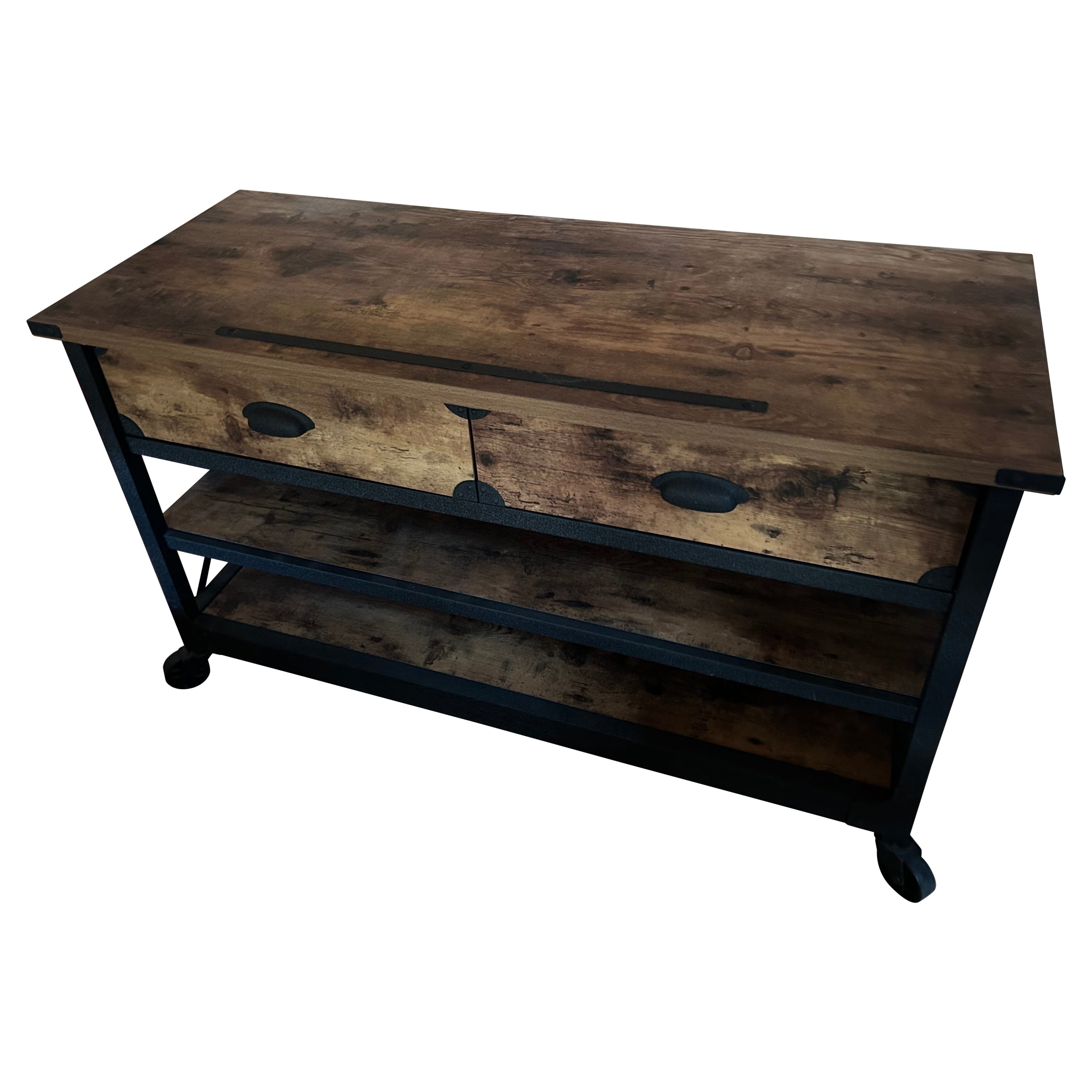 Consola Industrial Versátil de Hierro Negro y Madera Recuperada