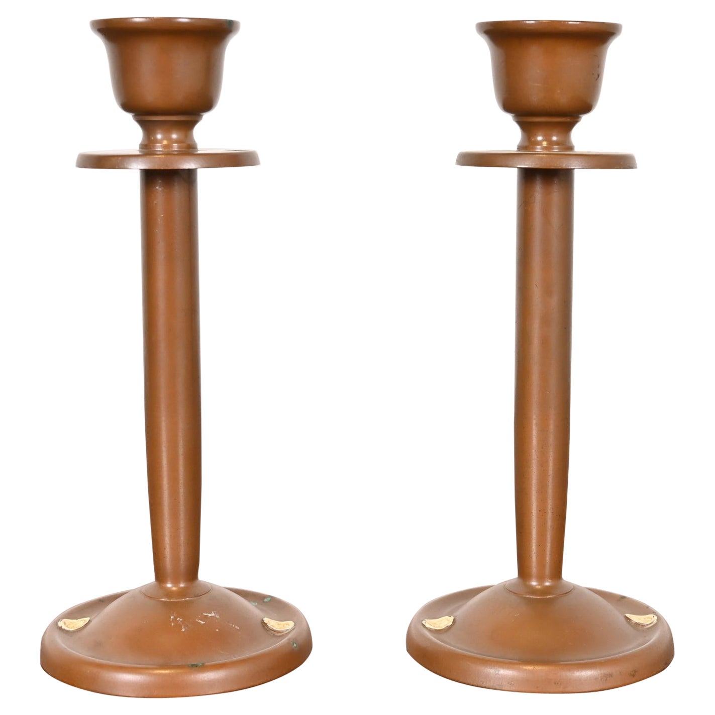 Benedict Studios Arts & Crafts Bronze Candlesticks, Circa 1910