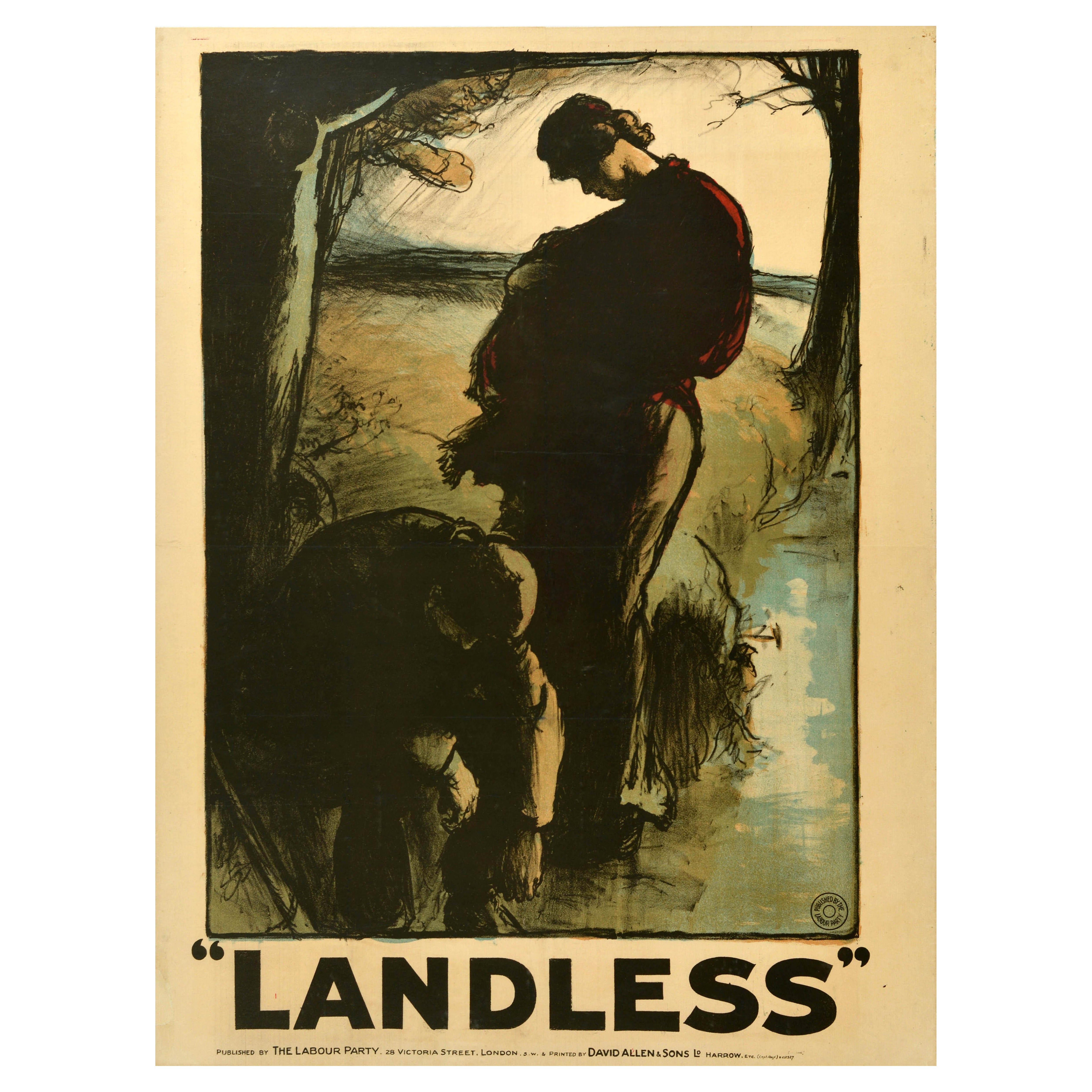 Original Antique British Political Propaganda Poster Labour Party Landless Pryse