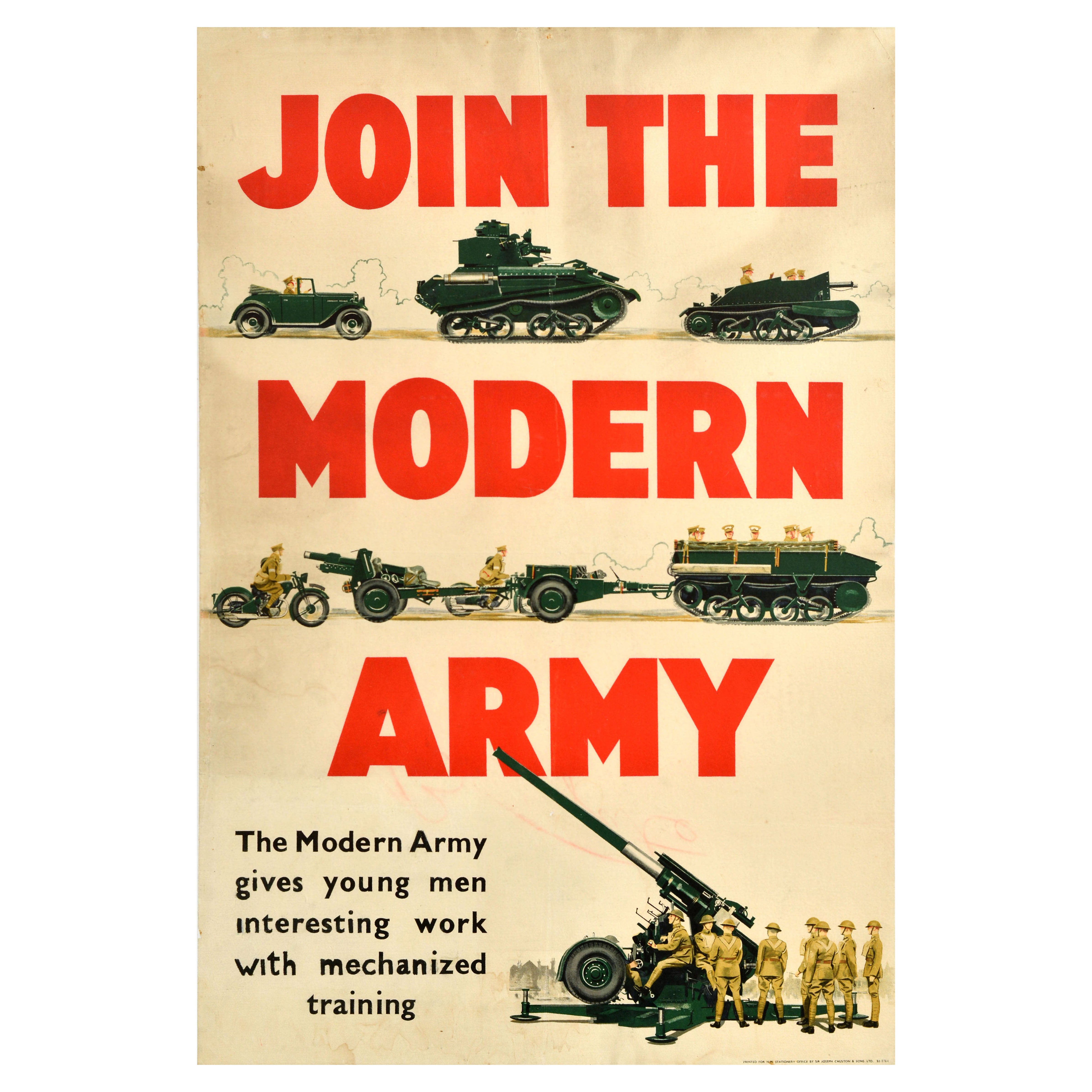 Affiche de recrutement militaire britannique originale Rejoignez l'armée moderne pendant la Seconde Guerre mondiale