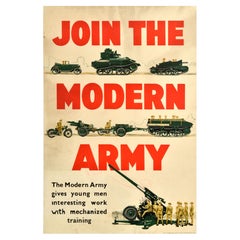 Affiche de recrutement militaire britannique originale Rejoignez l'armée moderne pendant la Seconde Guerre mondiale