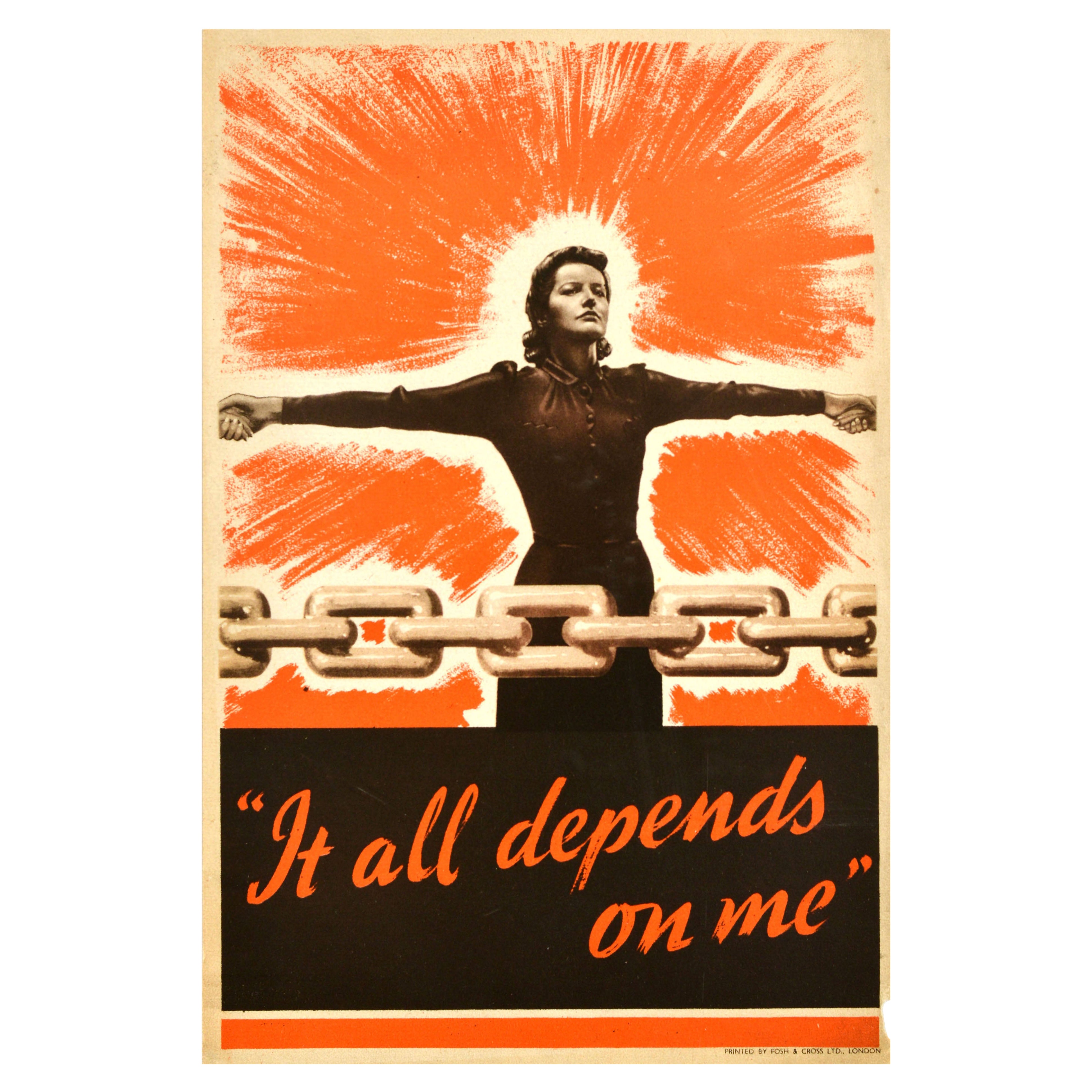 Original Vintage World War Two Poster It All Depends On Me WWII Home Front