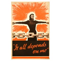 Original Vintage World War Two Poster It All Depends On Me WWII Home Front