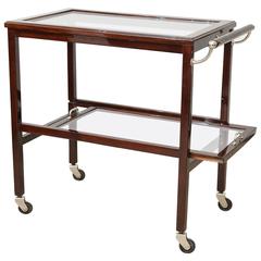 Art Deco Walnut and Glass Bar Cart with One Handle 5