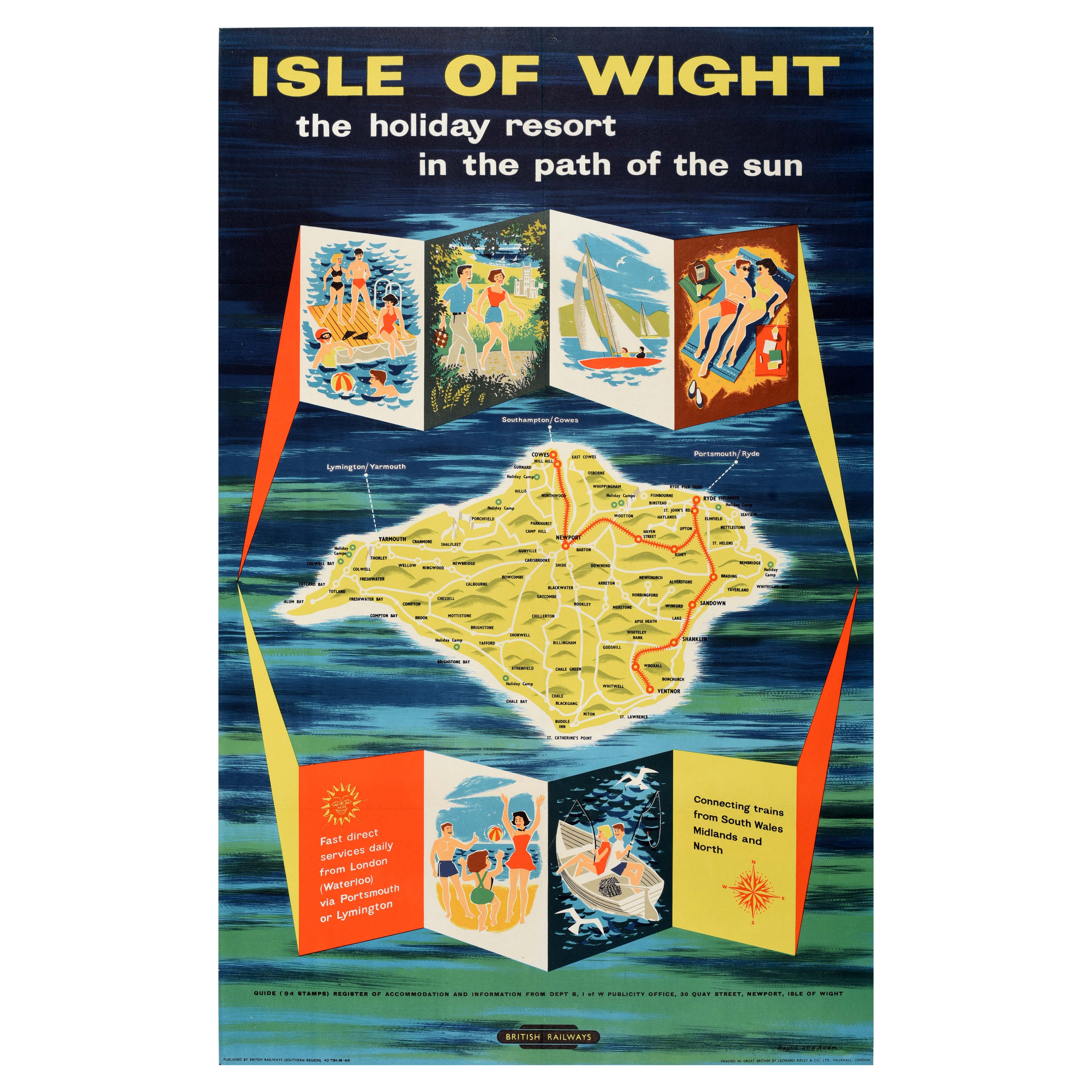 Affiche de voyage vintage originale Isle Of Wight Holiday British Railways