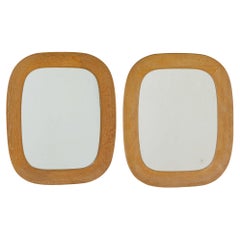 Pair of mid century oak Swedish mirrors by Fröseke Nybrofabrike