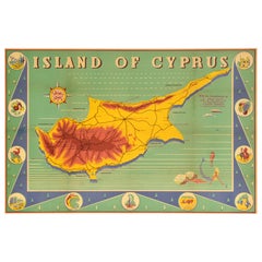 Original-Vintage-Reiseplakat, Insel Zypern, illustrierte Karte, Mittelmeerraum