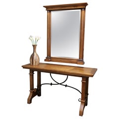 Antique Golden Oak Arts and Crafts Console and Mirror